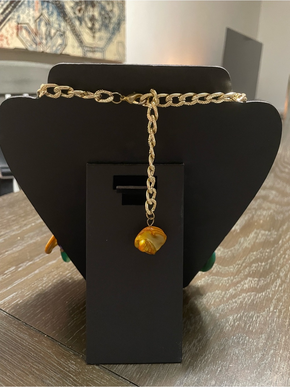 Braided chunky gold necklace with beautiful stones - Picture 2 of 2